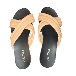 ALDO Padded‎ Criss Cross Slides Platform Sandals Casual Beige Size 7.5